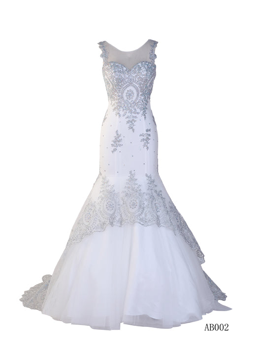 Lucci Lu Abby Paris 95147 Long Mermaid Crystal Embellished Lace Prom Wedding Dress Gown