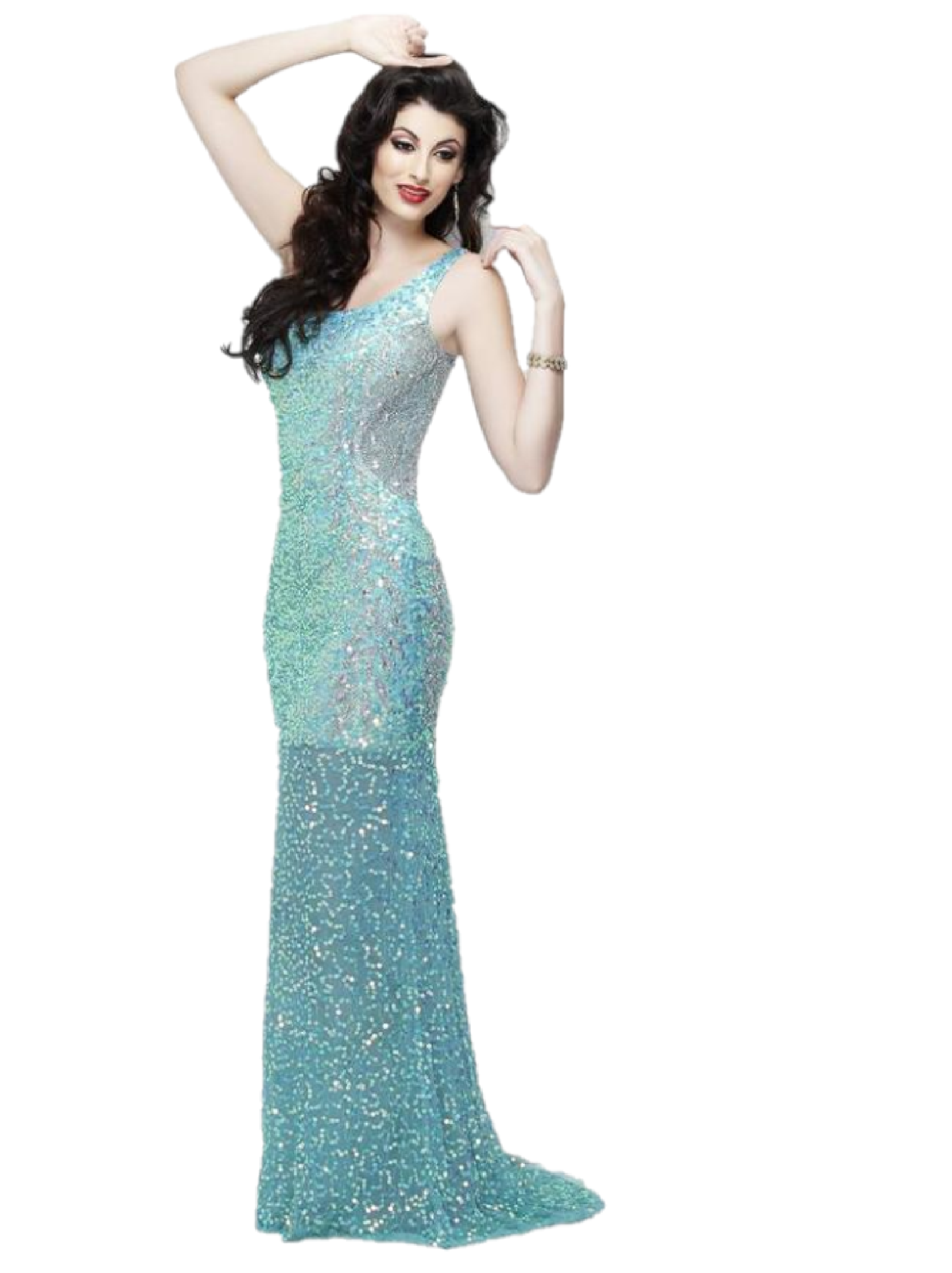 Primavera Couture 9988 is a long fitted asymmetrical one shoulder neckline fully embellished sequin formal prom & Pageant Dress. Featuring beading & Crystal accents along the side & Back. Sheer embellished long column skirt with sweeping train. Available Size: Aqua  Available Color: 2