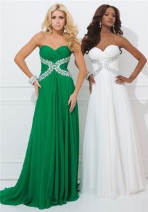 Tony Bowls 11412 Size 12 Emerald Green Long Prom or Pageant Dress Crystal Embellished Strapless