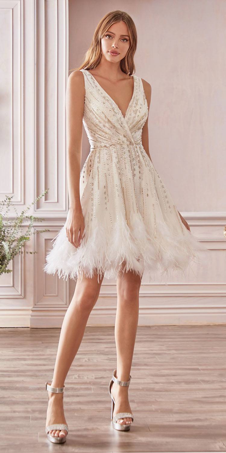 Andrea & Leo Couture WREN A1012 Short Beaded Feather Cocktail Dress Fo –  Glass Slipper Formals