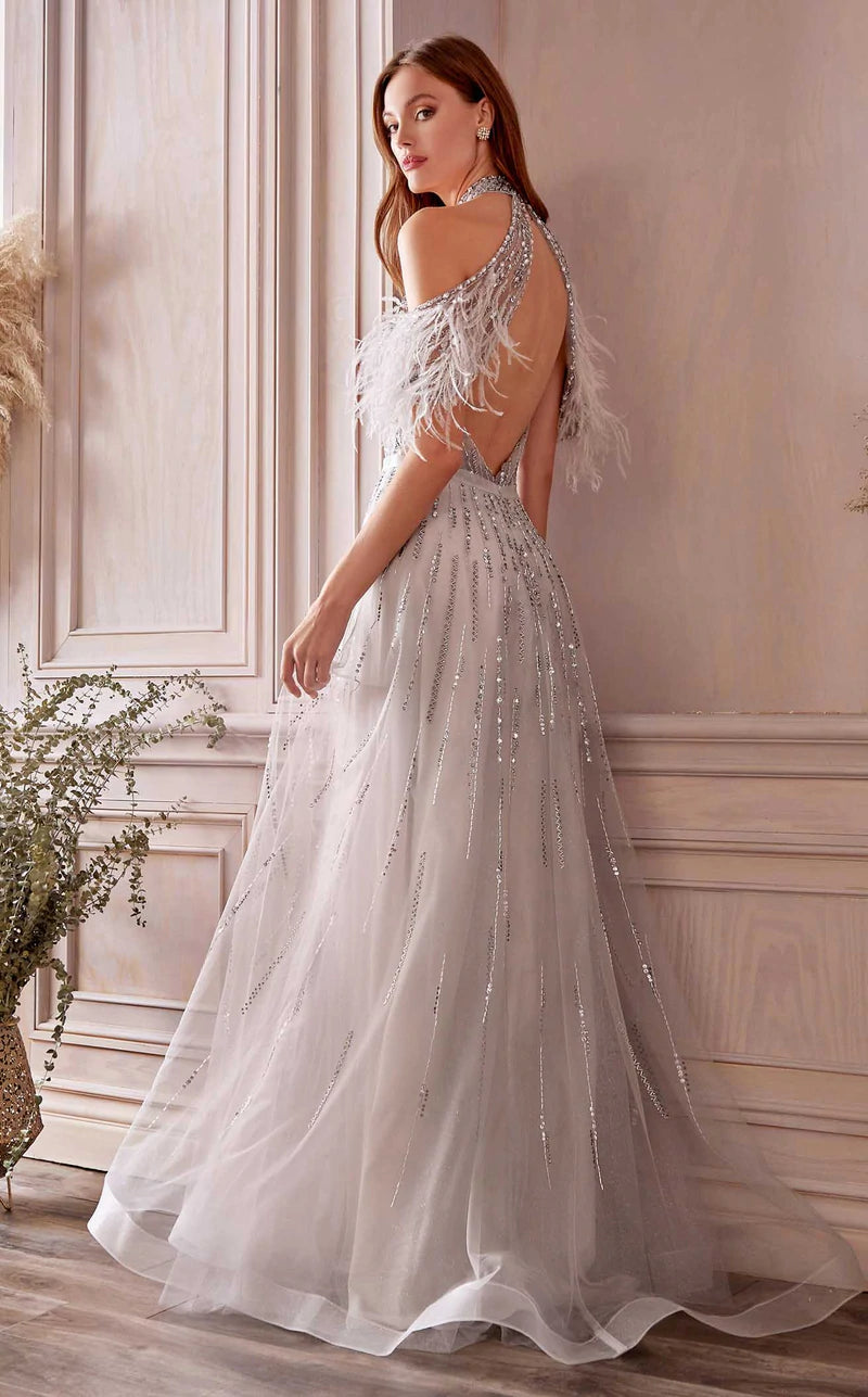 Andrea & Leo Anastasia A1023 Evening Gown Size 6 Rose Gold A Line Sheer Feather Beaded Off Shoulder Andrea & Leo Anastasia A1023 Evening Gown Size 6 Rose Gold A Line Sheer Feather Beaded Off Shoulder