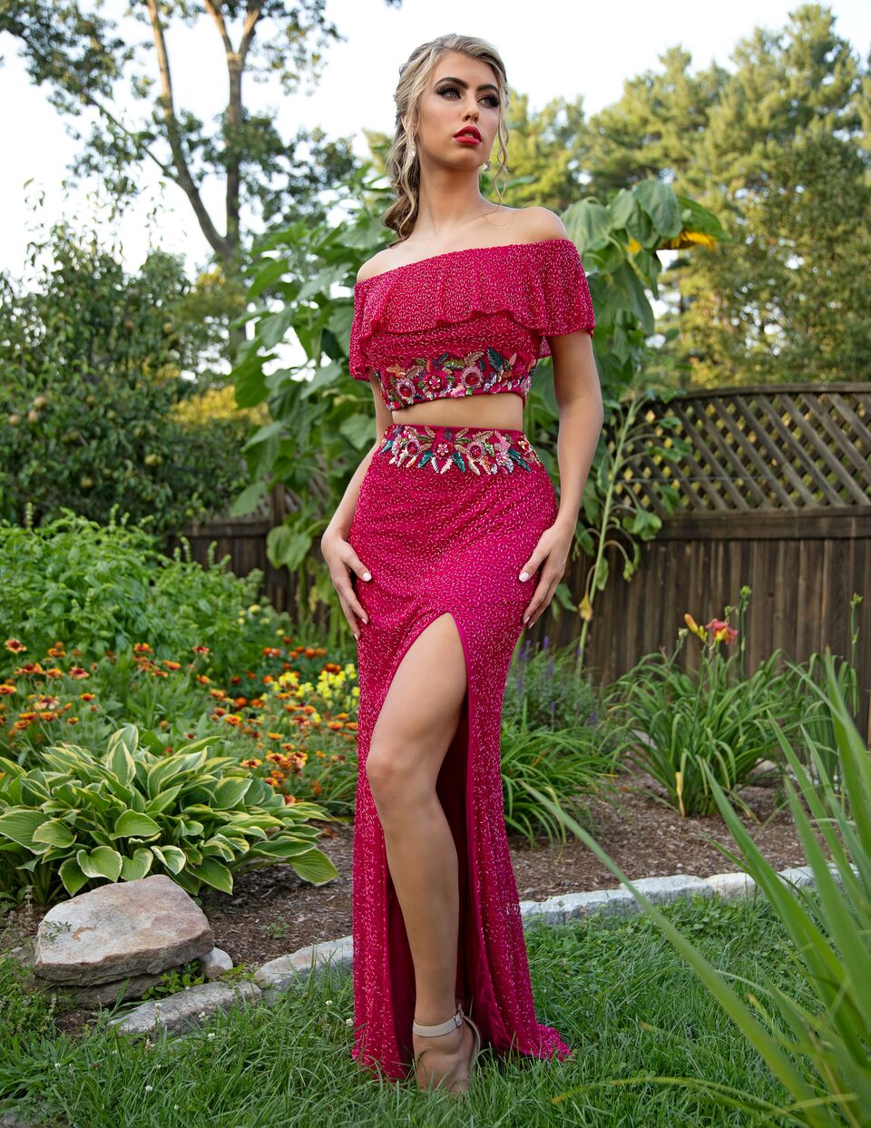 Red crop 2025 top prom dress