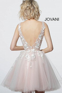 Jovani 63987 Floral Appliques Fit and Flare Short Homecoming Cocktail Dress 