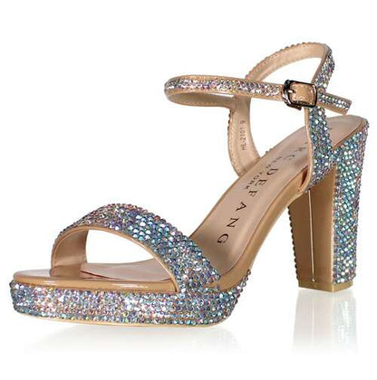 Marc Defang AB CRYSTALS SINGLE STRAP 4" BLOCK HEELS Pageant Prom Shoe  DESCRIPTION 4" Block heels, 1" Platforms AB Crystals handcrafted Perfect pre-teen and Teen heels!  Single strap at the toe Quick hook-on buckle for easy changing Light weight, performs amazingly well on stage and runway. Medium Width, run true to size. Available Sizes: 5, 5.5, 6, 6.5, 7, 7.5, 8, 8.5, 9, 9.5, 10, 11