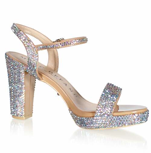 Marc Defang AB CRYSTALS SINGLE STRAP 4" BLOCK HEELS Pageant Prom Shoe  DESCRIPTION 4" Block heels, 1" Platforms AB Crystals handcrafted Perfect pre-teen and Teen heels!  Single strap at the toe Quick hook-on buckle for easy changing Light weight, performs amazingly well on stage and runway. Medium Width, run true to size. Available Sizes: 5, 5.5, 6, 6.5, 7, 7.5, 8, 8.5, 9, 9.5, 10, 11