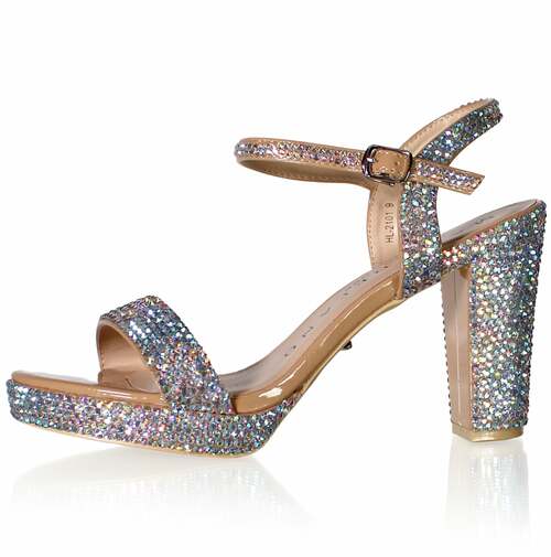 Marc Defang AB CRYSTALS SINGLE STRAP 4" BLOCK HEELS Pageant Prom Shoe  DESCRIPTION 4" Block heels, 1" Platforms AB Crystals handcrafted Perfect pre-teen and Teen heels!  Single strap at the toe Quick hook-on buckle for easy changing Light weight, performs amazingly well on stage and runway. Medium Width, run true to size. Available Sizes: 5, 5.5, 6, 6.5, 7, 7.5, 8, 8.5, 9, 9.5, 10, 11