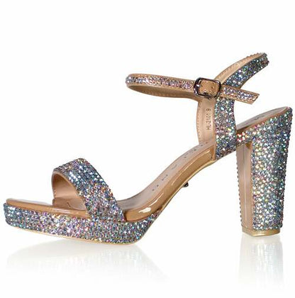 Marc Defang AB CRYSTALS SINGLE STRAP 4" BLOCK HEELS Pageant Prom Shoe  DESCRIPTION 4" Block heels, 1" Platforms AB Crystals handcrafted Perfect pre-teen and Teen heels!  Single strap at the toe Quick hook-on buckle for easy changing Light weight, performs amazingly well on stage and runway. Medium Width, run true to size. Available Sizes: 5, 5.5, 6, 6.5, 7, 7.5, 8, 8.5, 9, 9.5, 10, 11