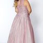 Tease Prom TE2027 size 20 Dusty Rose embellished v neckline a line shimmer plus sized prom dress.