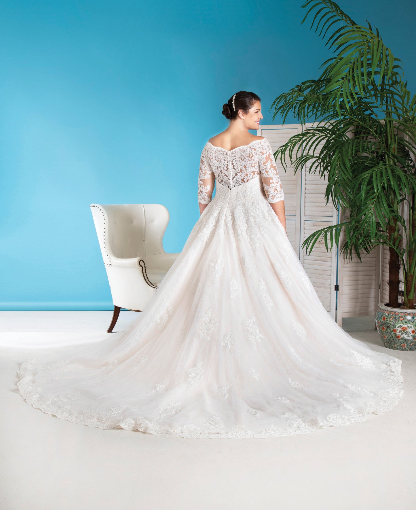 Alana Rose Bridal 519351 Lace Wedding Dress Sheer Lace Three Quarter Sleeves