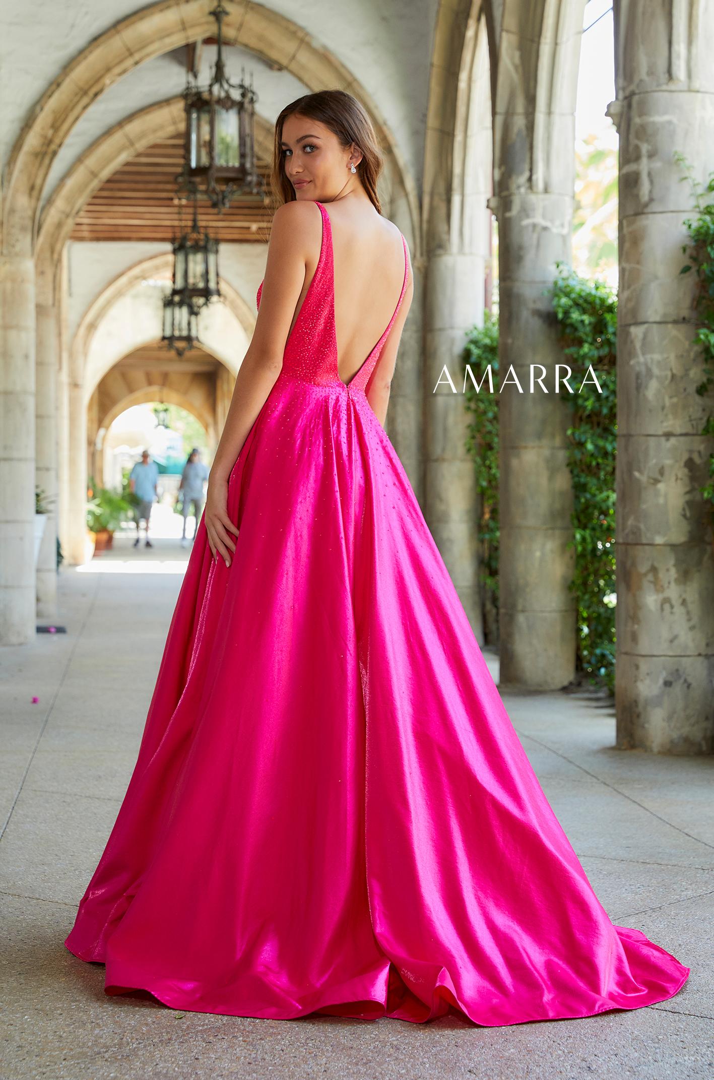 Amarra 87309 Satin ballgown Size 2 Bright Fuchsia