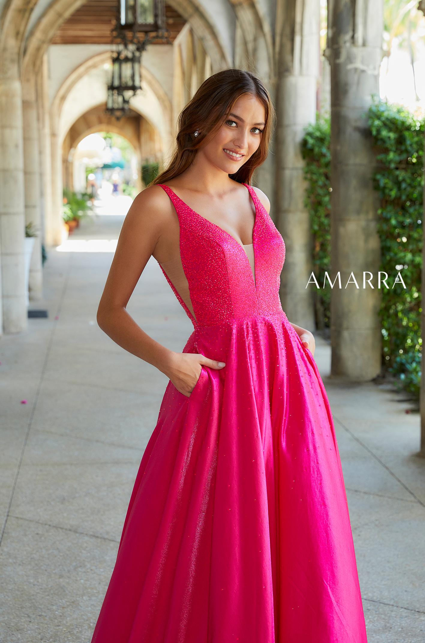 Amarra 87309 Satin ballgown Size 2 Bright Fuchsia