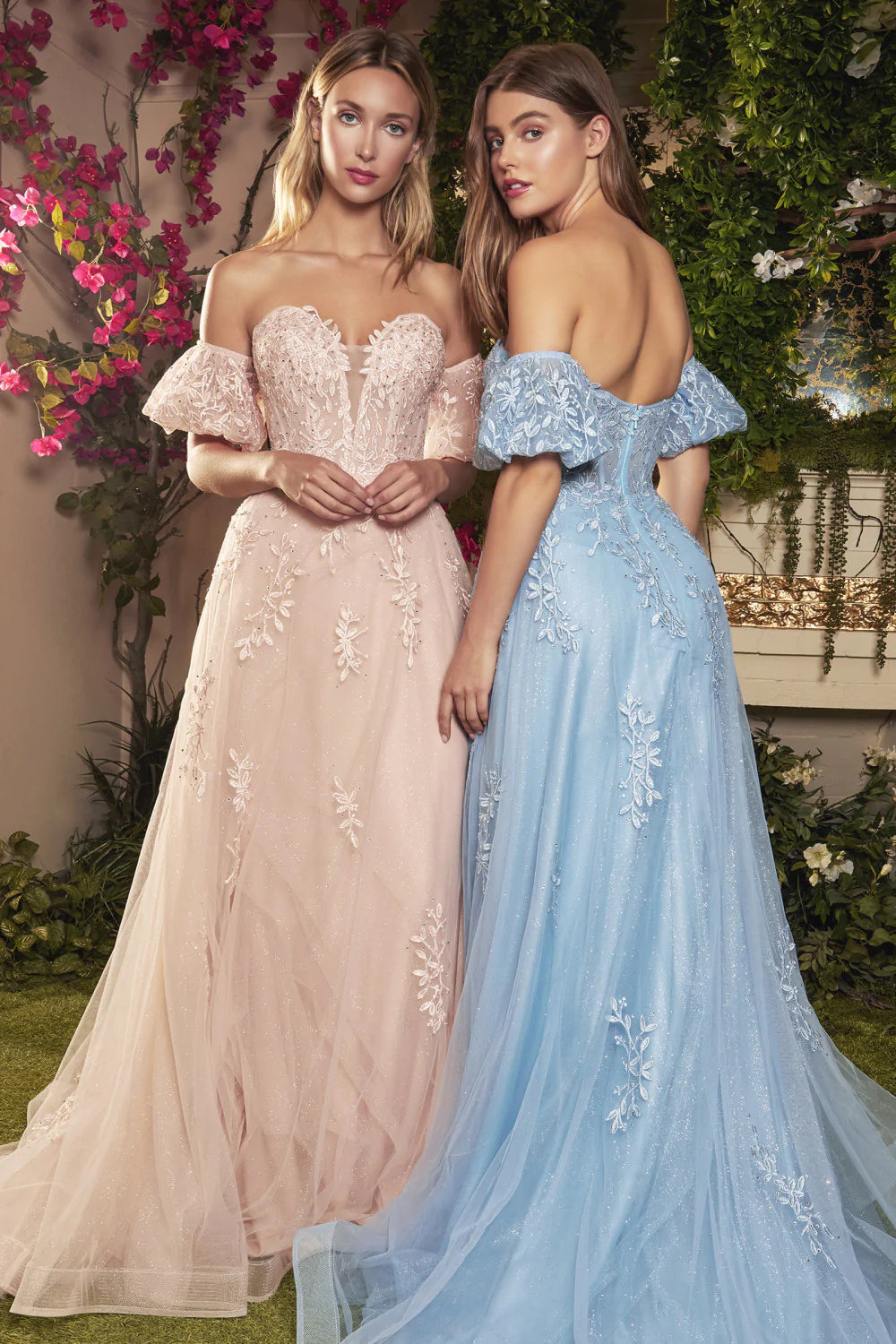 Andrea and Leo Willow Dress A1046 Andrea & Leo WILLOW A1046 Shimmer A Line Lace Dress Off Shoulder Puff Sleeve Gown Off Shoulder Puff Detachable Sleeves Lace Tulle A-line Dress by Andrea and Leo.