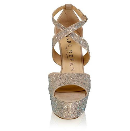 Marc Defang Annaka 6 Inch Platform Pageant Heel Prom Dress Wide  DESCRIPTION 6" Heels, 2" platforms  Heated on AB Crystals Block Heels features Design and constructed for comfort and quality Light weight. Perform amazingly well on stage and runway. Medium Width, size runs true to size. Available Sizes: 5.5, 6, 6.5, 7, 7.5, 8, 8.5, 9, 9.5, 10, 11 (Average 30 days before Arrival - custom made)