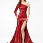 Ashley Lauren 11026 size 4 Ruby Red Sequin Prom Dress with Slit Pageant Gown one shoulder
