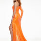 Ashley-Lauren-11026-neon-orange-prom-dress-back-one-long-sleeve-sequin-slit-long-train