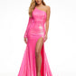Ashley-Lauren-11026-neon-pink-prom-dress-front-one-long-sleeve-sequin-slit-long-train