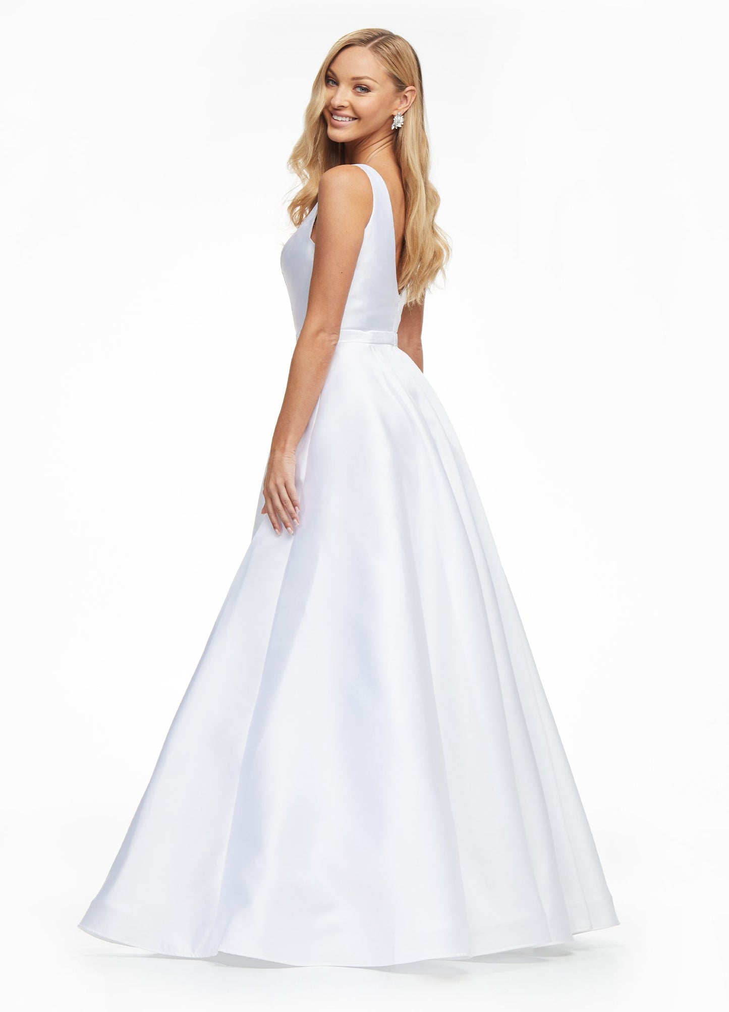 Ashley-Lauren-11094-white-prom-dress-back-a-line-mikado-satin-v-neckline-v-backAshley Lauren 11094 White Prom Dress.  This is a lovely A line prom, pageant and wedding dress made of mikado satin.  It has a v neckline and a v back. Great for your destination wedding or pageant.  Color:  White  Sizes:  12