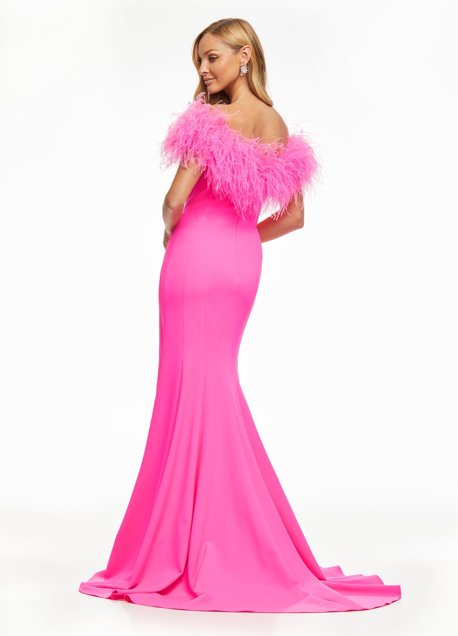 Ashley-Lauren-11101-hot-pink-pageant-dress-back-two-tone-plunging-sweetheart-neckline-off-the-shoulder-feather-wrap-left-leg-slit