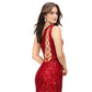 Ashley Lauren 11144 Sequin One Shoulder Prom Dress with Lace up Back  Dazzle the night away in this one shoulder sequin gown featuring an asymmetrical lace up back and left leg slit. Red