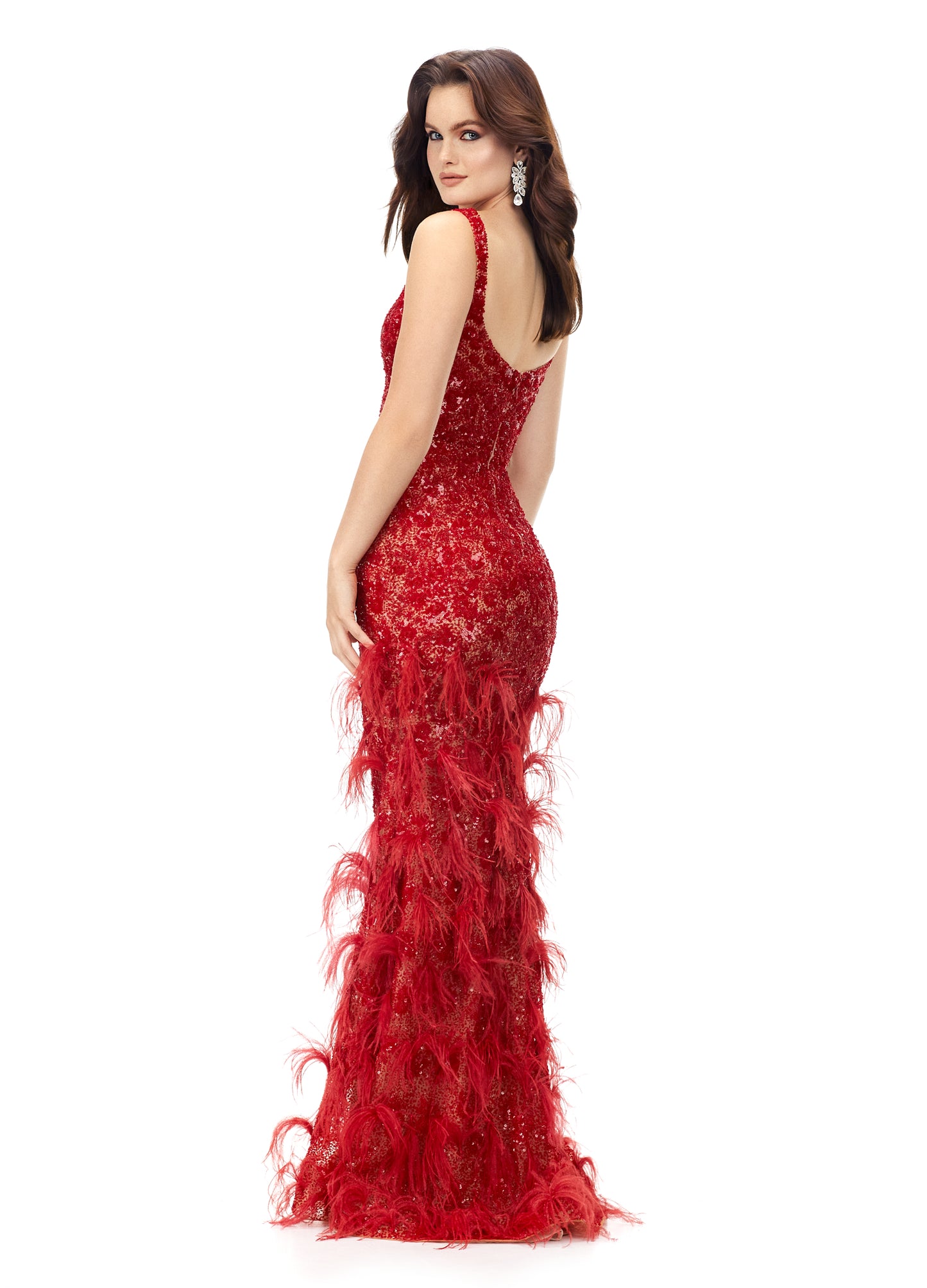 Ashley Lauren 11279 Sequin & Feather Evening Gown Prom Dress
