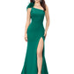 Ashley Lauren 11290 Dark Emerald One Shoulder Prom Dress crystal top one shoulder with feathers Stand out in this one shoulder scuba gown. The neckline is embellished with feathers to provide a fun and flirty detail. The bodice is accented by heat set stones that cascade down on the skirt. The look is complete with a left leg slit.