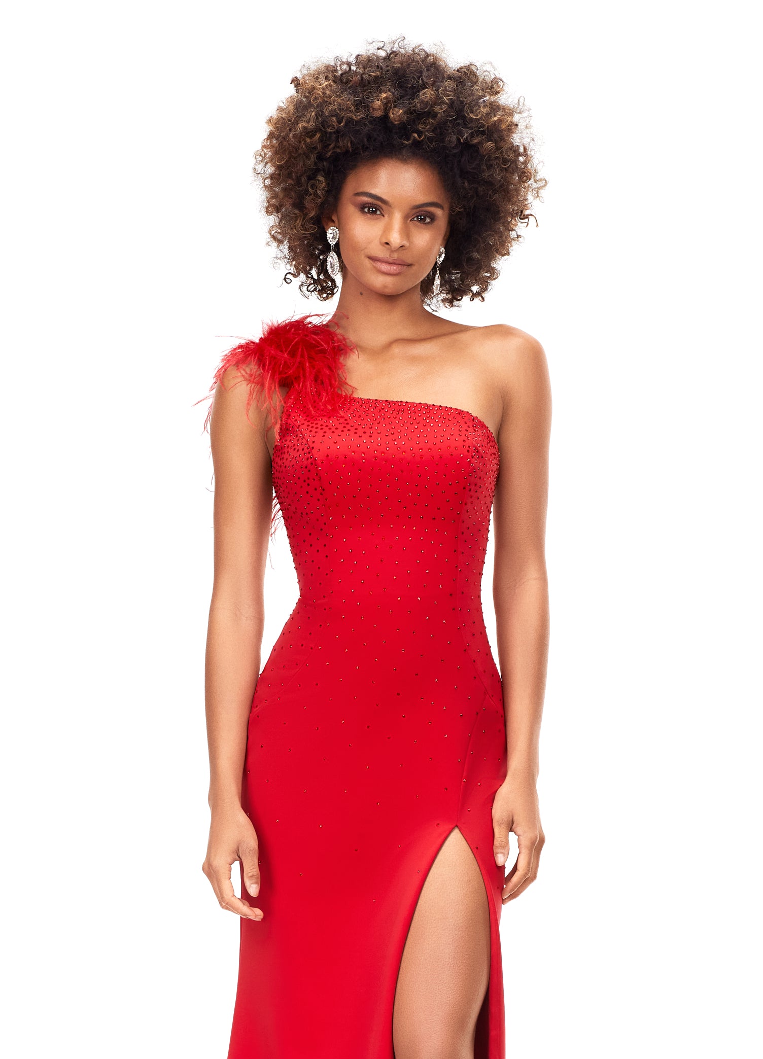 Ashley Lauren 11290 One Shoulder Prom Dress crystal top One Shoulder with feathers 14 / Red Ashley Lauren 11290 One Shoulder Prom Dress crystal top One Shoulder with feathers 14 / Red