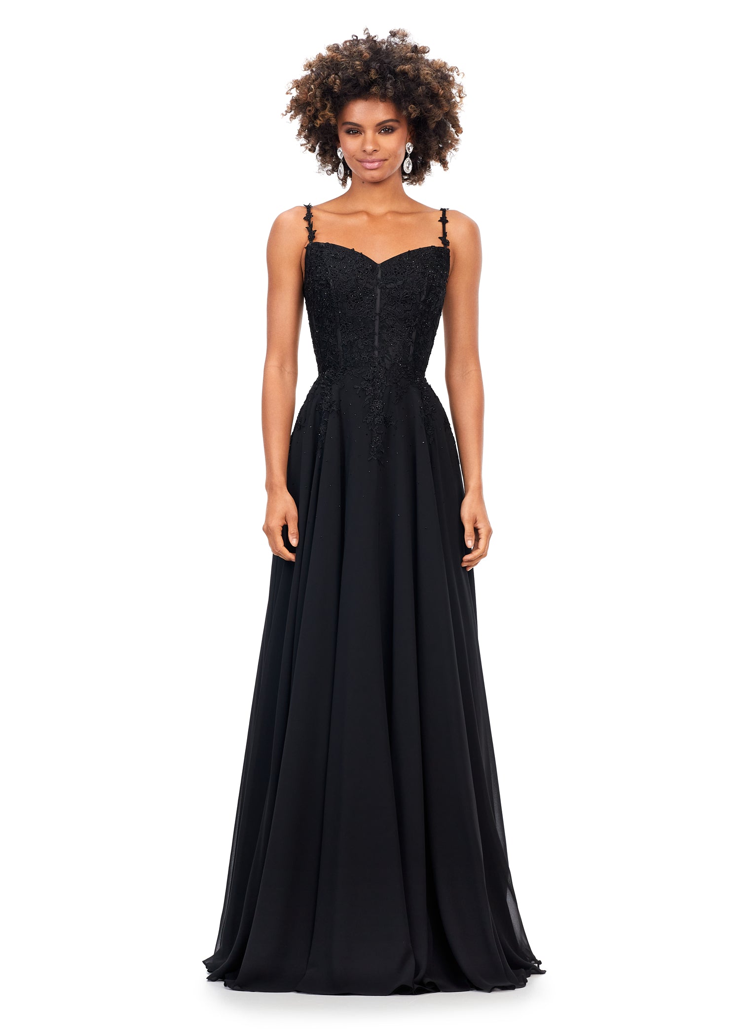 Ashley Lauren 11332 Chiffon Evening Prom Gown with Lace Bustier A Line 20 / Black Ashley Lauren 11332 Chiffon Evening Prom Gown with Lace Bustier A Line 20 / Black
