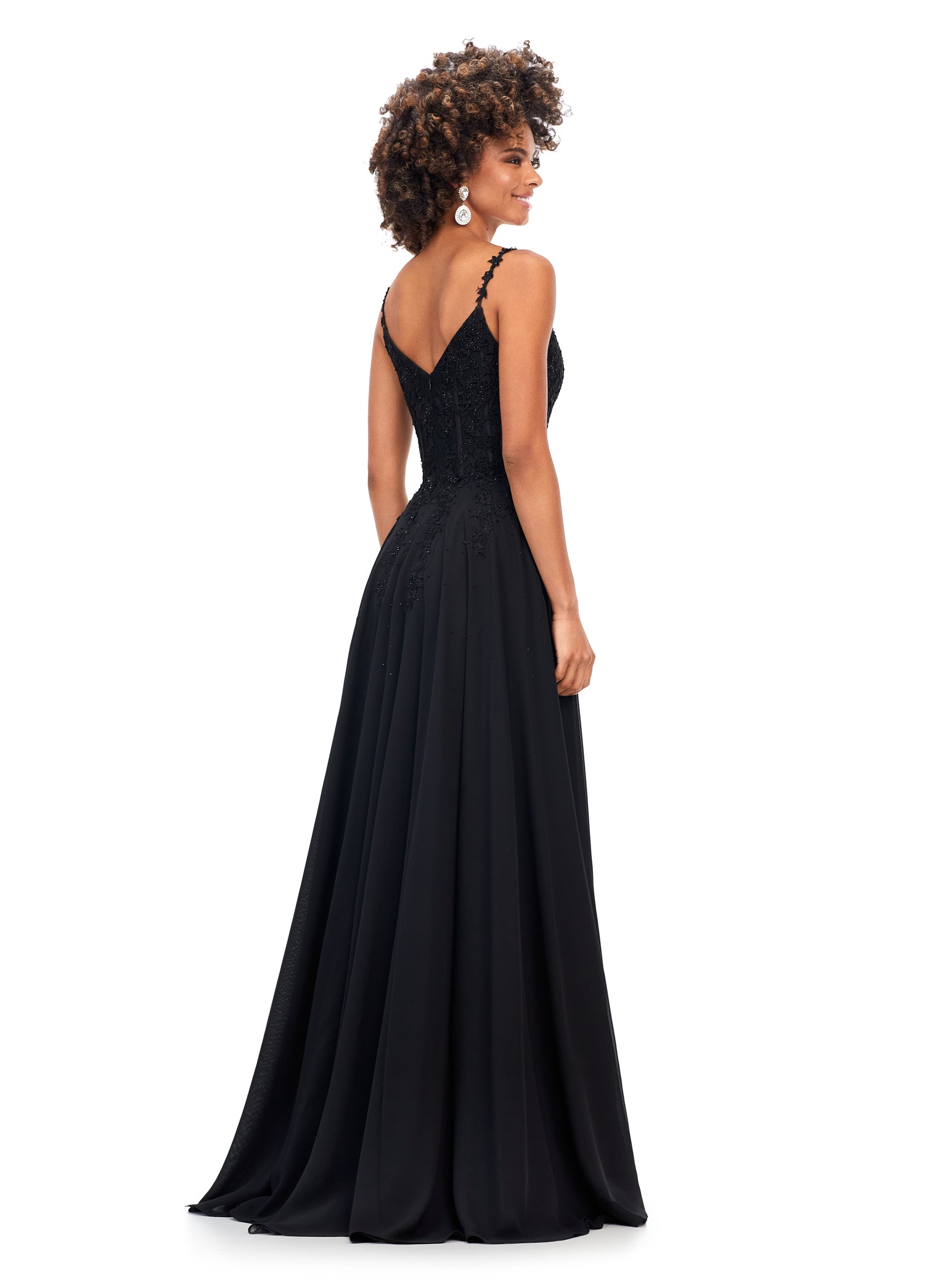 Ashley Lauren 11332 Chiffon Evening Prom Gown with Lace Bustier A Line 20 / Black Ashley Lauren 11332 Chiffon Evening Prom Gown with Lace Bustier A Line 20 / Black