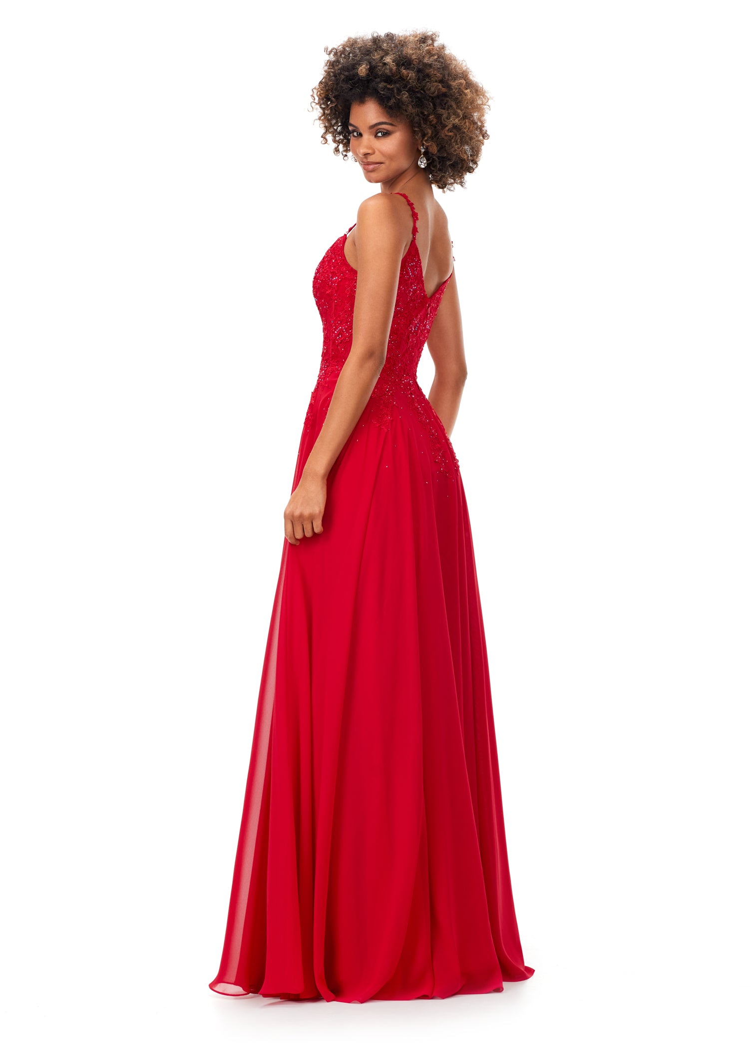 Ashley Lauren 11332 Chiffon Evening Prom Gown with Lace Bustier A Line 10 / Red Ashley Lauren 11332 Chiffon Evening Prom Gown with Lace Bustier A Line 10 / Red