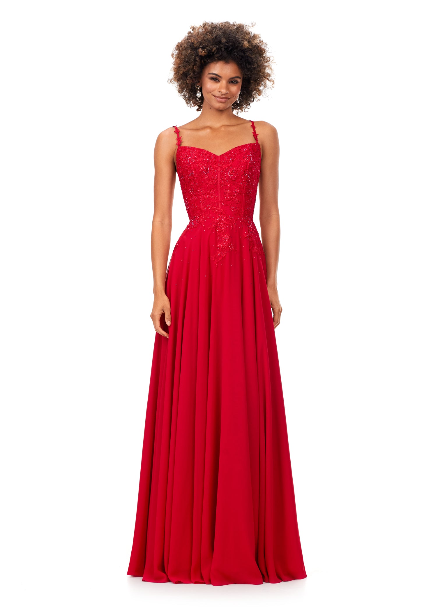 Ashley Lauren 11332 Chiffon Evening Prom Gown with Lace Bustier A Line 10 / Red Ashley Lauren 11332 Chiffon Evening Prom Gown with Lace Bustier A Line 10 / Red