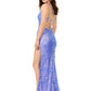 Ashley Lauren 11342 Sequin Spaghetti Strap Prom Dress with Lace Up Back  This sequin gown features double spaghetti straps and a sweetheart neckline. The gown is accented with a left leg slit and a lace up back complete with beaded fringe tassels.