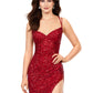 Ashley Lauren 11342 Sequin Spaghetti Strap Prom Dress with Lace Up Back  This sequin gown features double spaghetti straps and a sweetheart neckline. The gown is accented with a left leg slit and a lace up back complete with beaded fringe tassels.