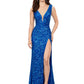 Ashley Lauren 11373 Lace Up Back Fully Beaded Prom Dress Evening Gown  You're sure to stun in this lace-up open back gown! Offered in a multitude of vibrant colors, this fitted v-neckline gown with a left leg side slit is sure to turn heads.