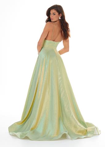Ashley-Lauren-1937-Lime-Gold-Prom-Dress-Back-iridescent-shimmer-brocade-a-line at Glass Slipper Formals