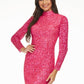 Ashley-Lauren-4252-Bright-Pink-Cocktail-Dress-Front-Long-Sleeves-sequin-fitted-short-homecoming-dress-with-high-neckline