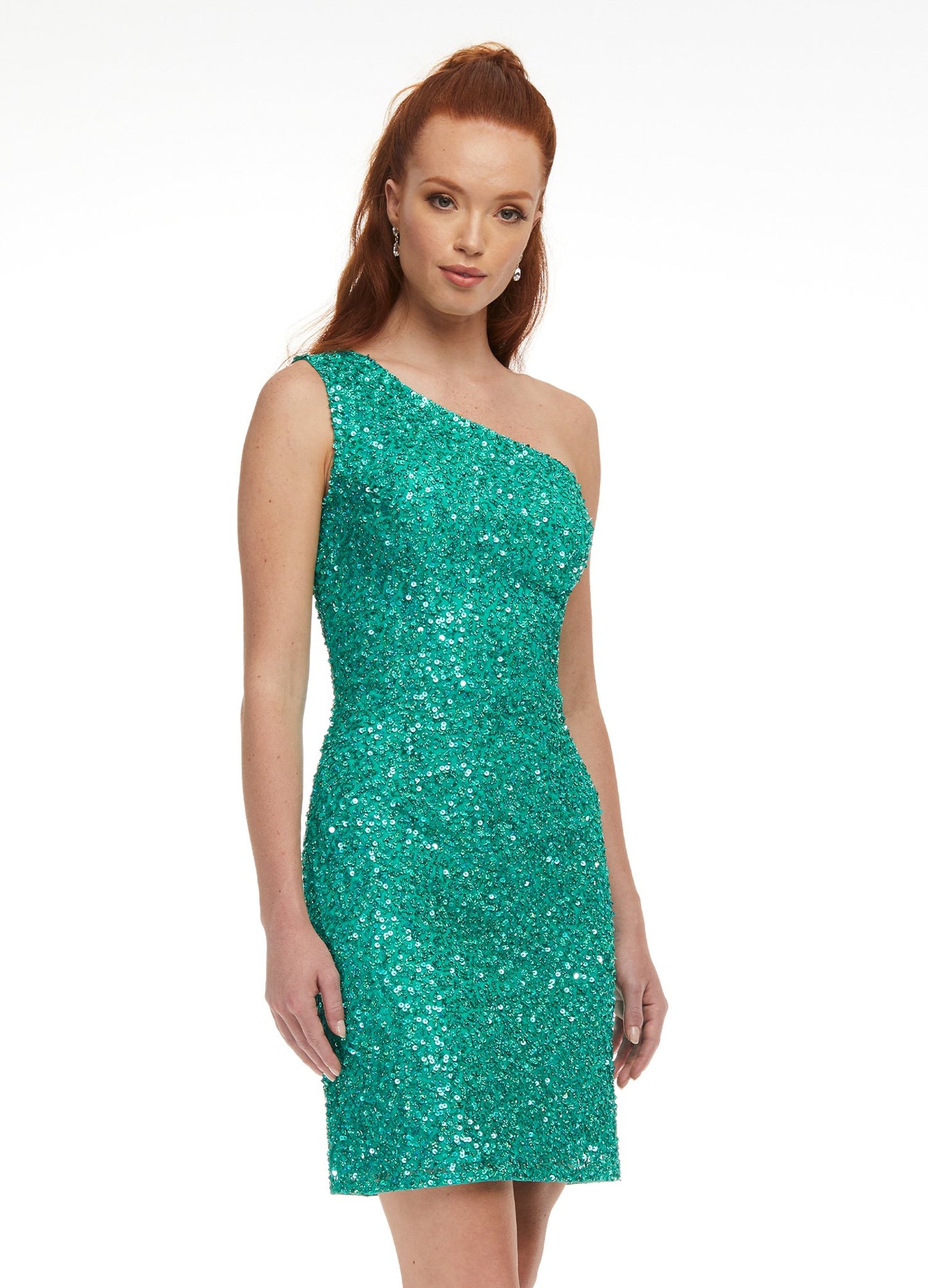 Ashley-Lauren-4469-jade-cocktail-dress-front-sequin-one-shoulder-strap-asymmetrical-lace-up-back-cutout-fitted