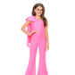 Ashley Lauren Kids 8155 Girls Scuba One Shoulder Jumpsuit with Bow  This one shoulder jumpsuit features a bow with long tails on the shoulder. It's completed with bell bottom pants for that extra hint of fabulous.