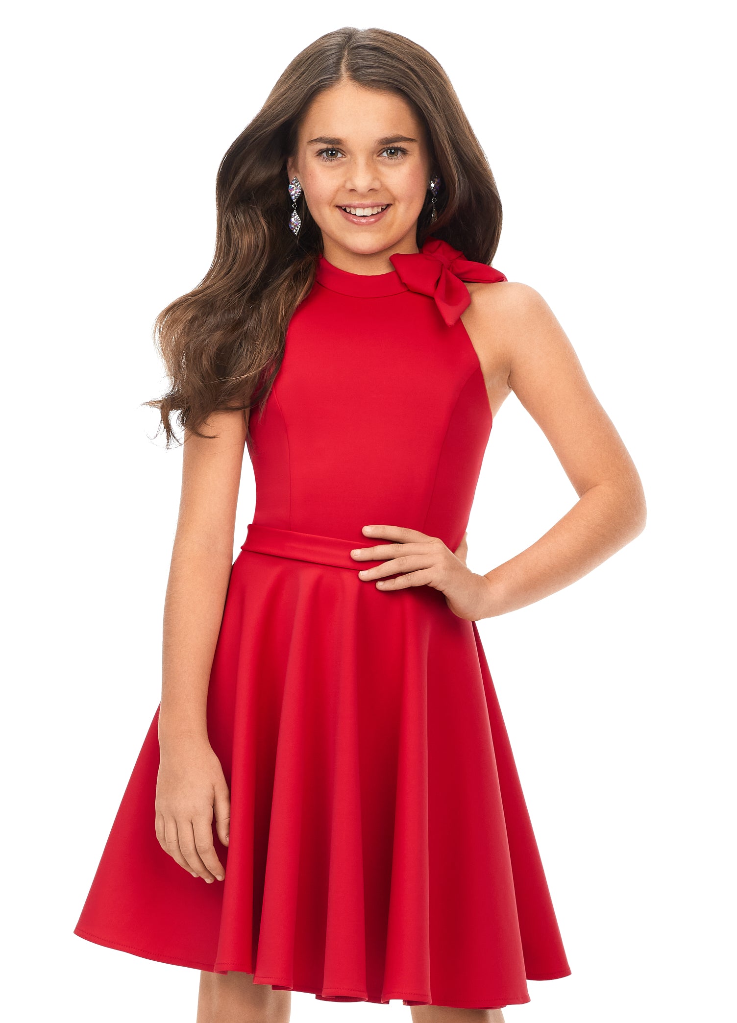 Ashley Lauren Kids 8167 Girls Red Scuba Cocktail Dress with Bow