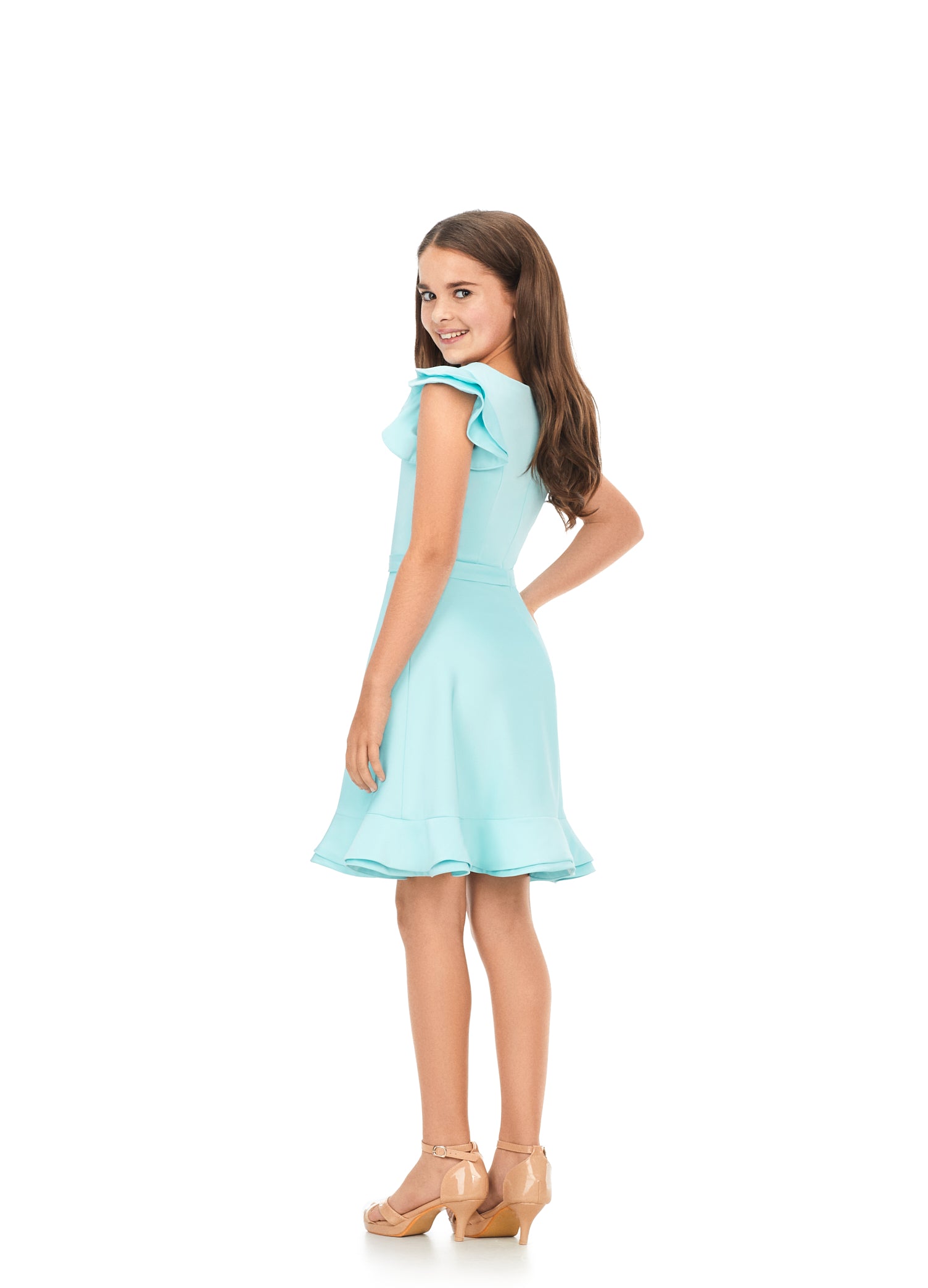 Formals Cocktail Ruffle Lauren Dress 8168 Crepe Ashley Sleeves Girls – Slipper Glass with Kids