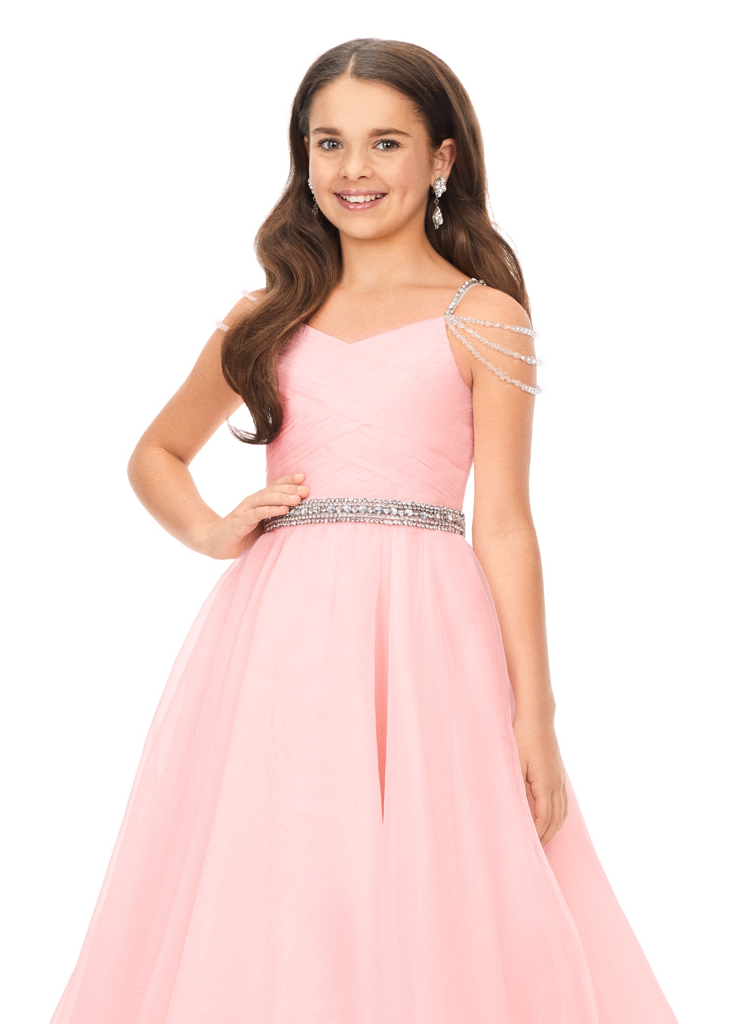 Ashley Lauren Kids 8170 Girls Organza Pageant Dress Ball Gown with Beaded Details ice-pink