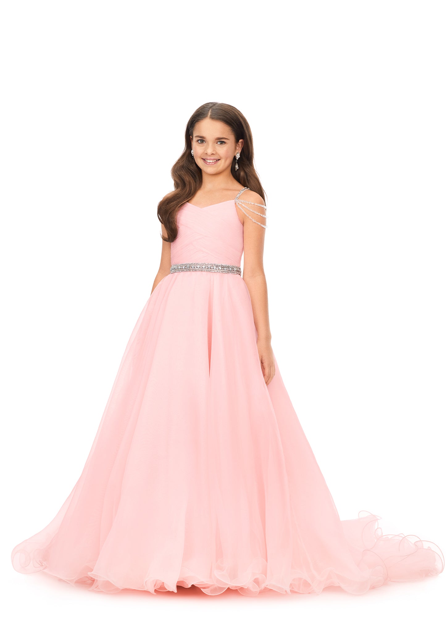 Ashley Lauren Kids 8170 Girls Organza Pageant Dress Ball Gown with Beaded Details ice-pink
