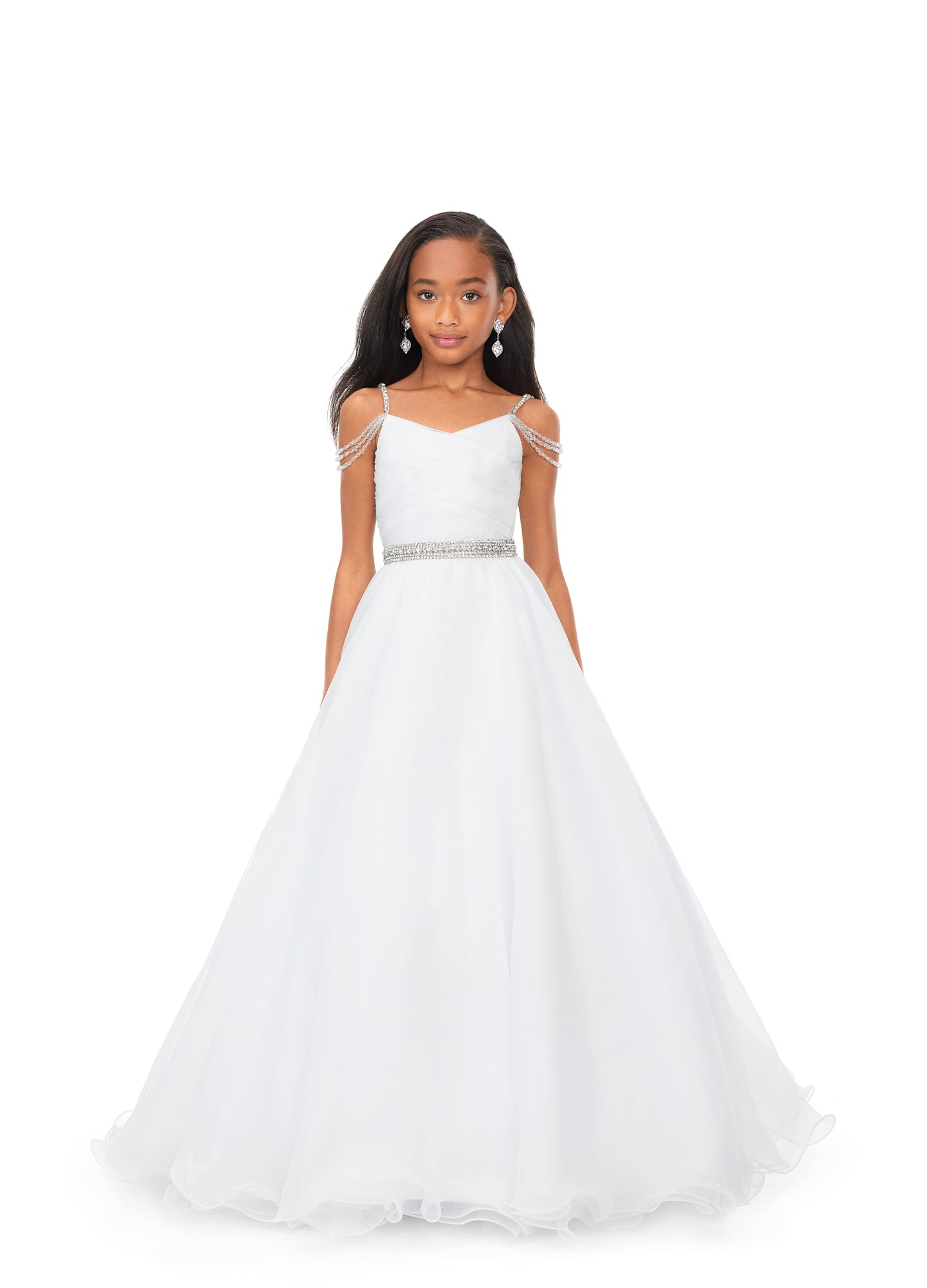 Ashley Lauren Kids 8170 Girls Organza Pageant Dress Ball Gown with Beaded Details Ivory