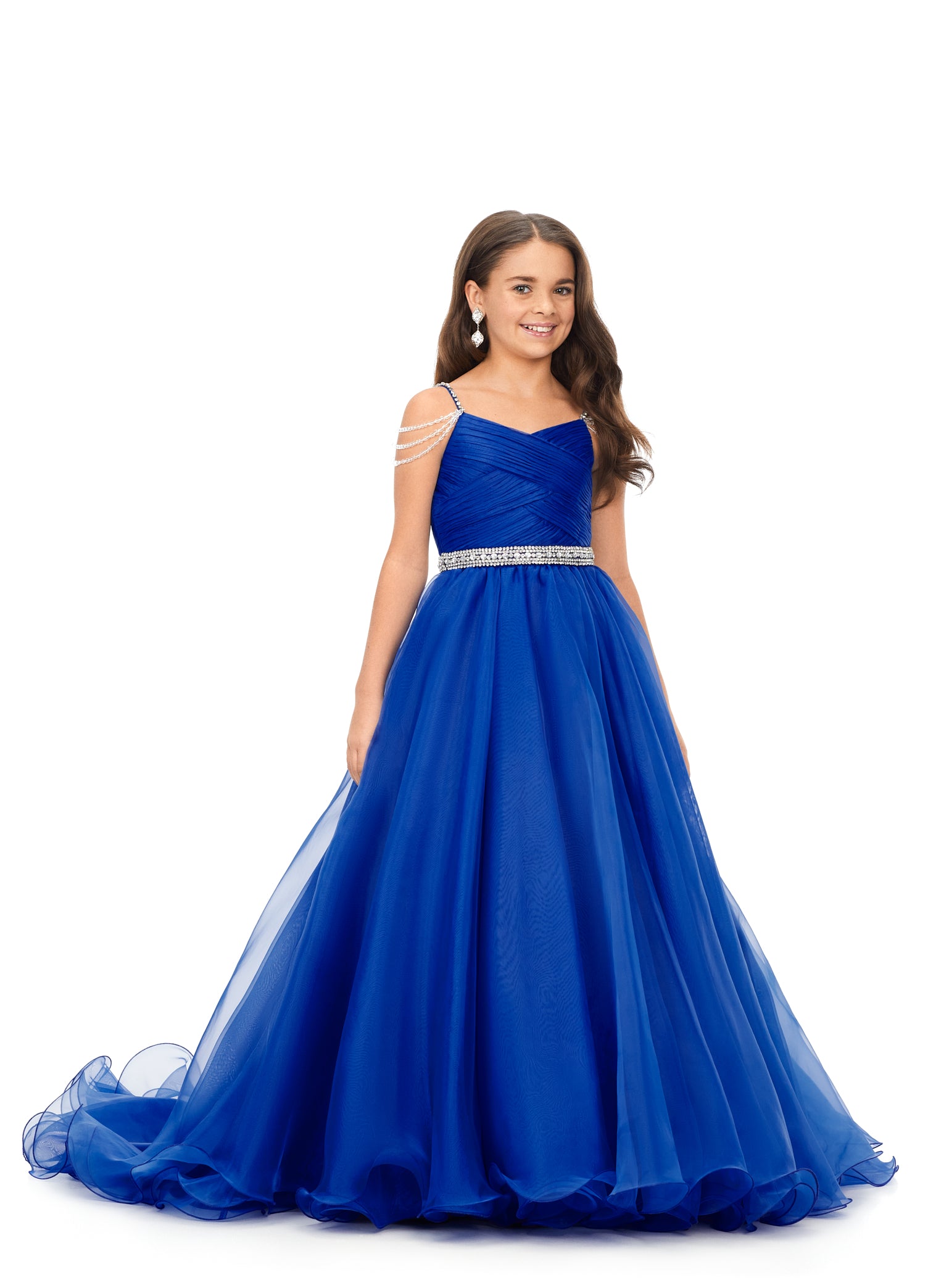 Ashley Lauren Kids 8170 Girls Organza Pageant Dress Ball Gown with Beaded Details royal blue