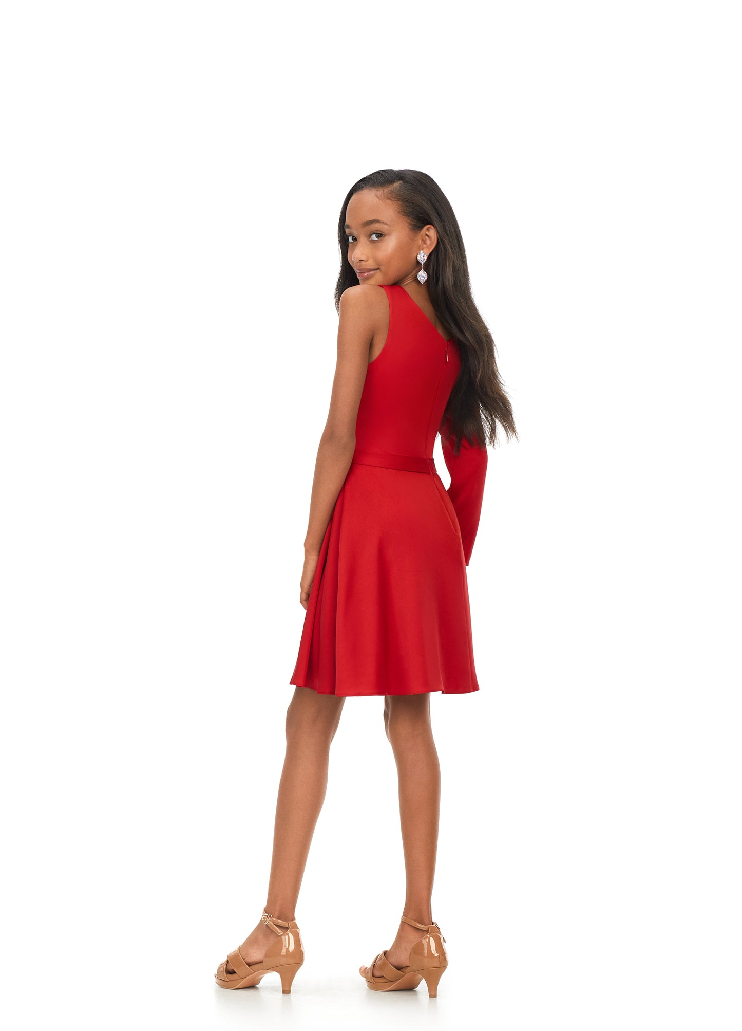 Ashley Lauren Kids 8171 Red Girls One Sleeve Crepe Cocktail Dress
