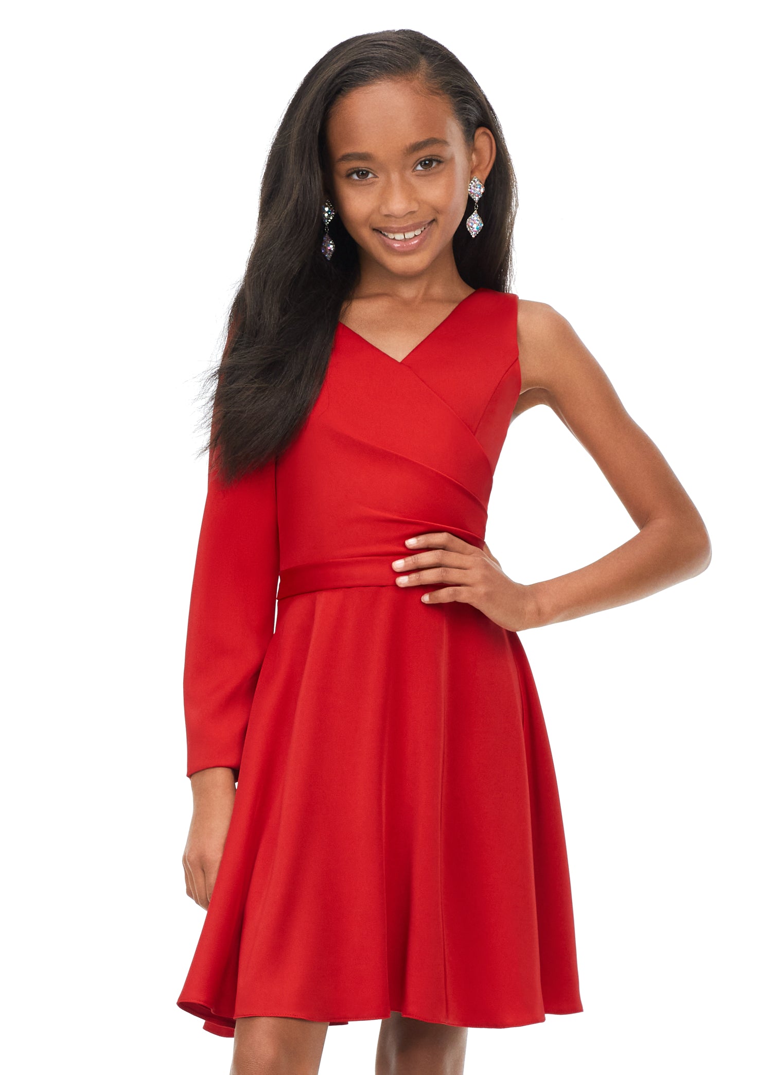 Ashley Lauren Kids 8171 Red Girls One Sleeve Crepe Cocktail Dress