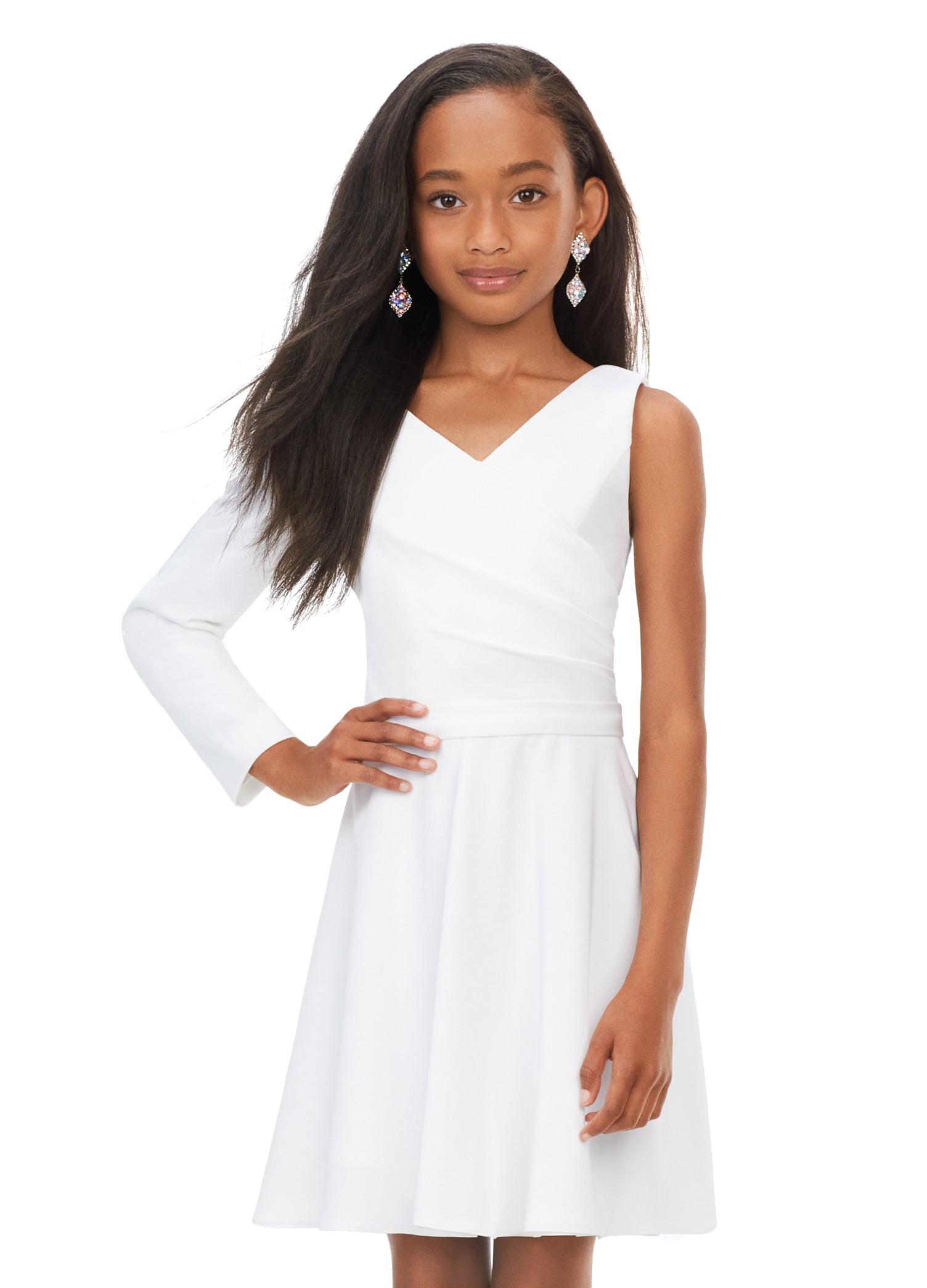 Ashley Lauren Kids 8171 White Girls One Sleeve Crepe Cocktail Dress