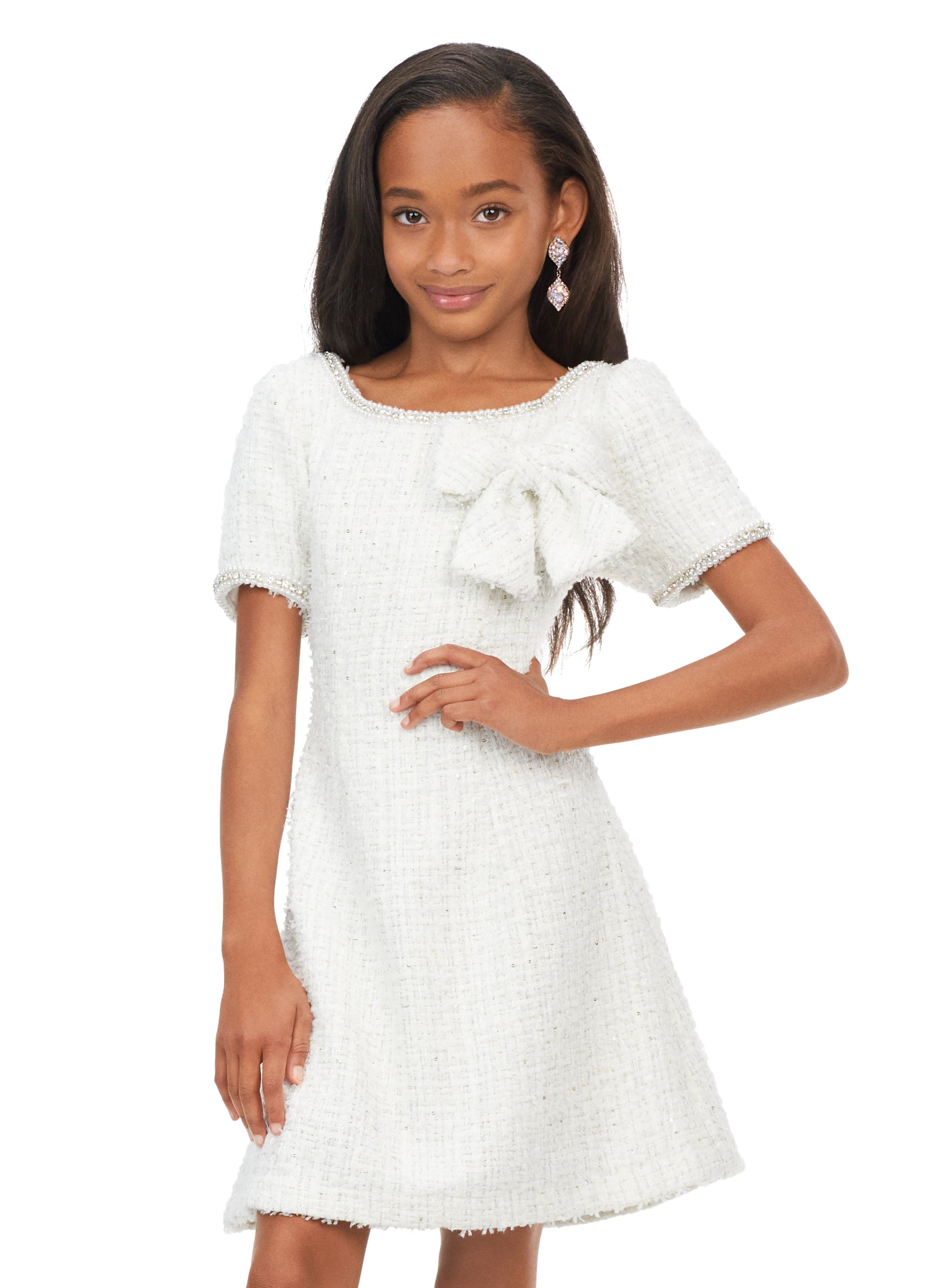 Ashley Lauren Kids 8172 Girls Tweed Cocktail Dress with Bow