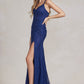 Nox Anabel B1145 Long Fitted Lace backless Corset Prom Dress Slit Embellished Gown  Sizes: 00-16  Colors: Black, Navy Blue