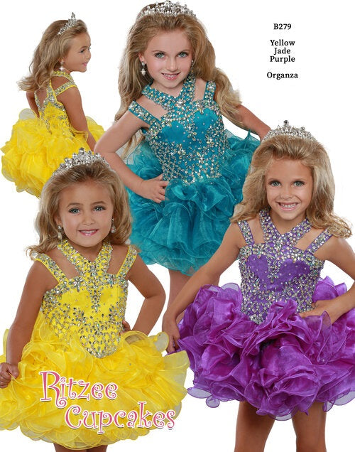 Ritzee Girls 279 Size 2 Cupcake Short Pageant Dress Layer Ruffle Glitz High Neckline