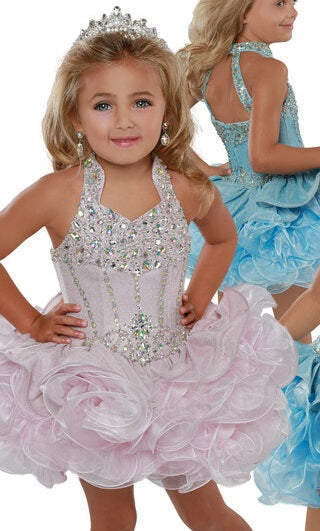 Ritzee Girls 282 Size 2 Cupcake Pageant Short Ruffle Glitter Shimmer Glitz Collar Dress